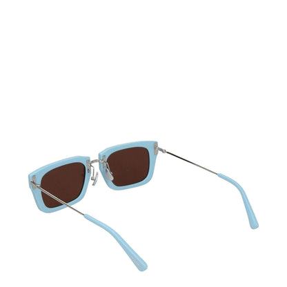 Jacquemus Light Blue Acetate Sunglasses with square frame and dark lenses, featuring silver arms and protective case included.