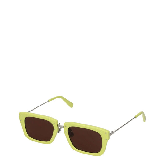 Jacquemus Yellow Acetate Sunglasses with square frame and dark lenses, includes protective case, arm length 15.5 cm.