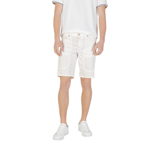 Jeckerson White Cotton Bermuda Shorts for men with five pockets, offering comfort and a slim fit, perfect for summer.