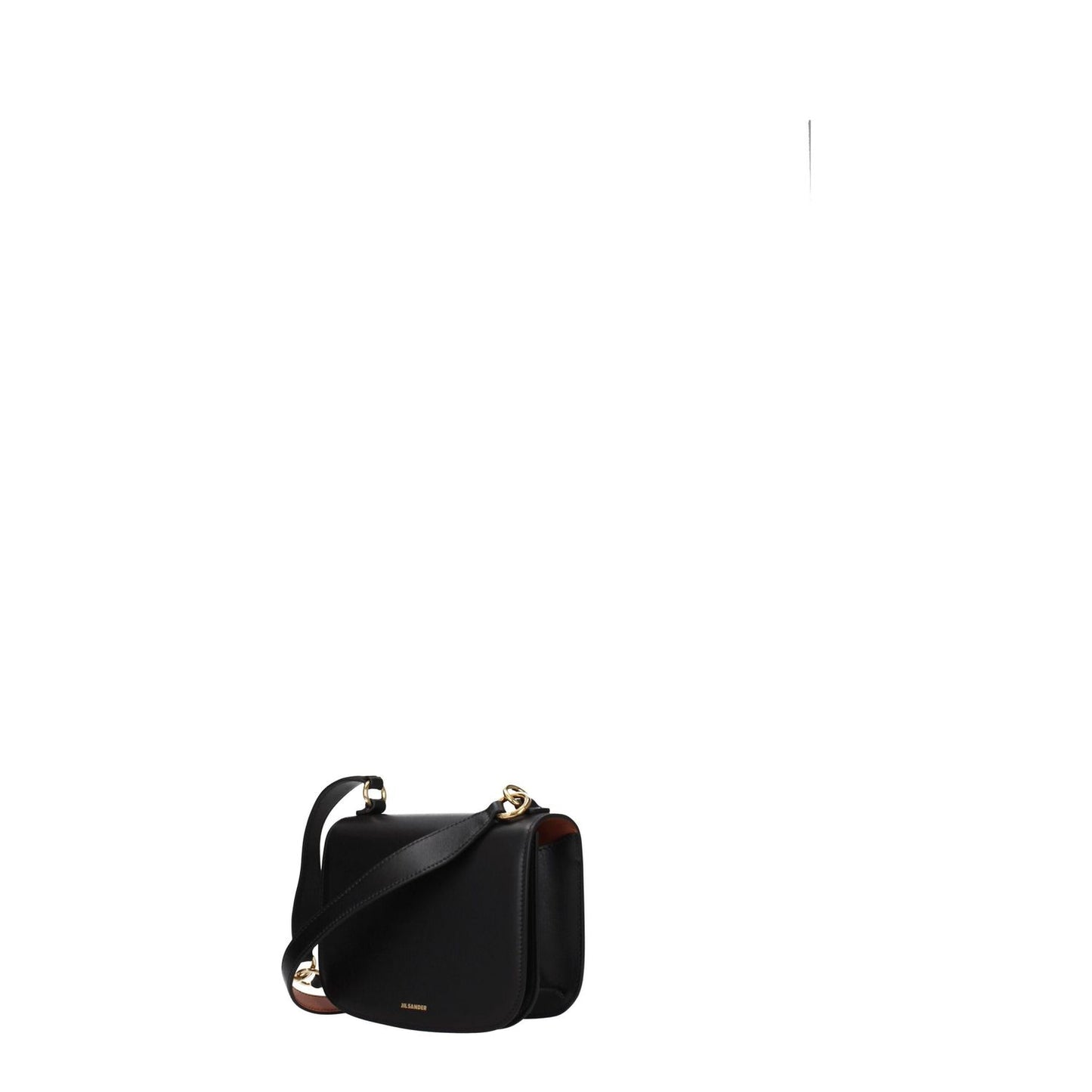 Jil Sander Black Leather Handbag with removable handle, gold accents, and button closure. Casual style, small size bag.
