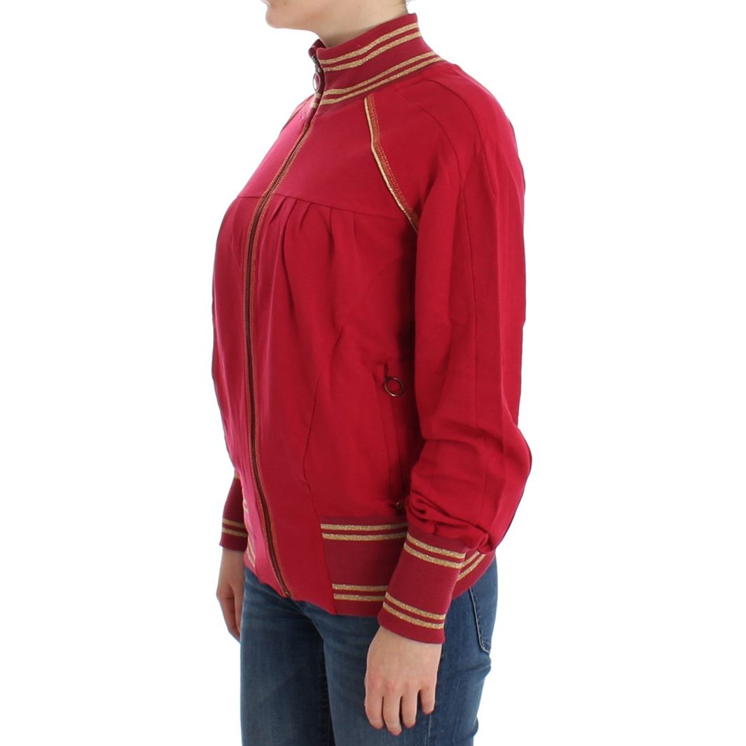 John Galliano Pink Mock Zip Cardigan Sweatshirt Sweater with logo details and front zipper closure, side view.