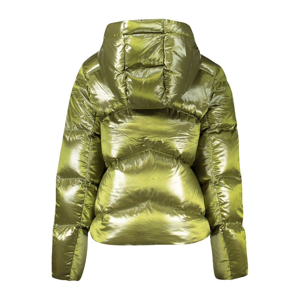 K-WAY Green Polyamide Women Jacket with hood and pockets, back view