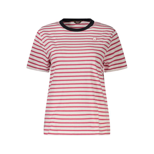 K-WAY Pink Cotton Women T-Shirt with stripes and crew neck, featuring signature logo, perfect for casual yet trendy looks.