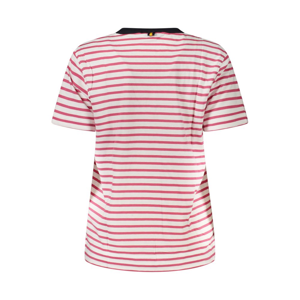 Back view of K-WAY Pink Cotton Women T-Shirt with stripes and iconic logo, showcasing casual elegance and playful style.