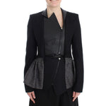 KAALE SUKTAE Black Short Blazer Coat Biker Jacket with elegant details, front zip closure, and crafted from polyester and rayon blend.