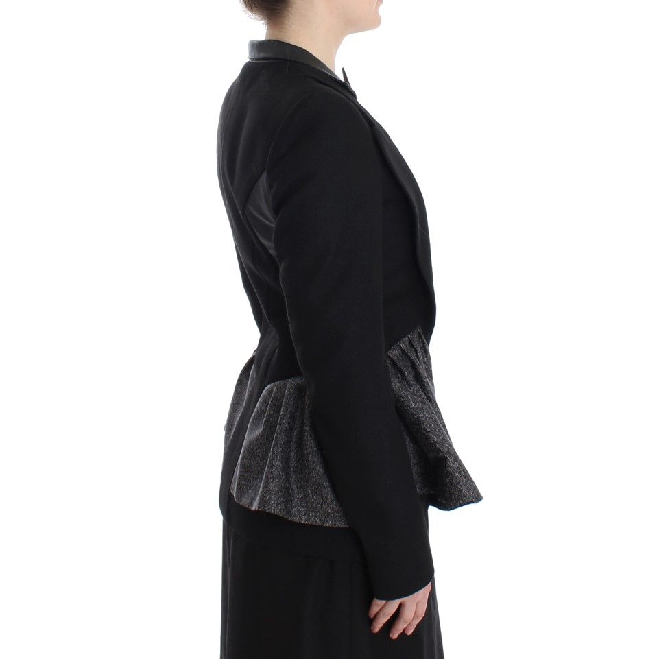 Side view of KAALE SUKTAE Black Short Blazer Coat Biker Jacket with elegant design and zip closure.