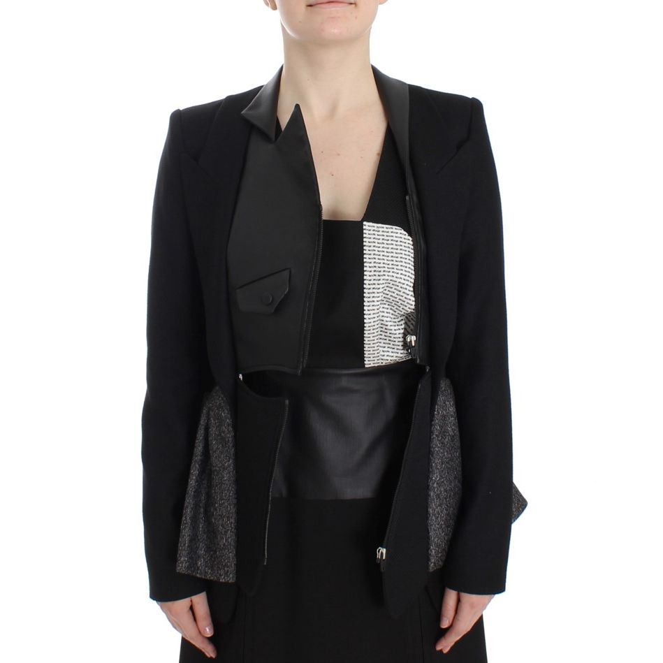 KAALE SUKTAE Black Short Blazer Coat Biker Jacket with elegant details and zip closure, featuring a stylish blend of materials.