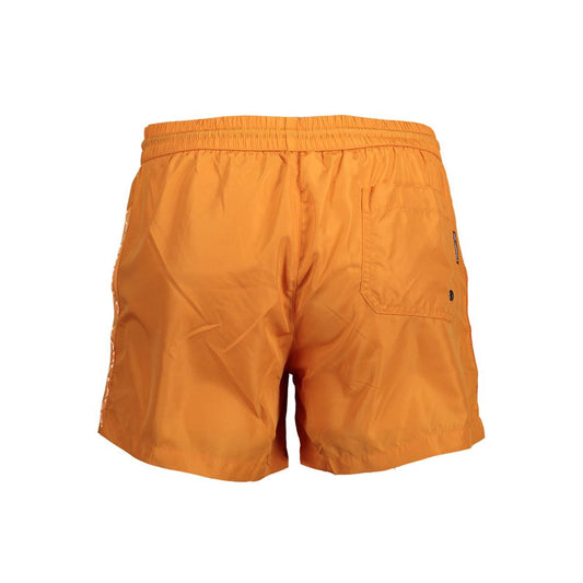 Back view of Karl Lagerfeld Orange Polyester Swimwear with elastic waist and contrasting details.