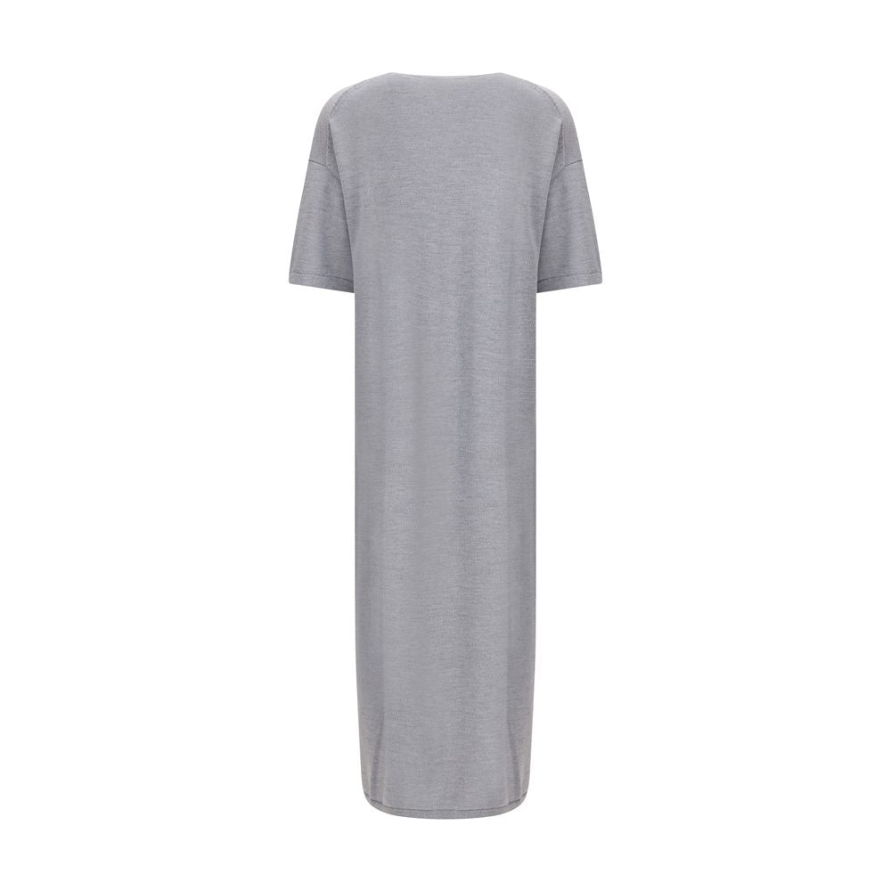 Khaite Gray Wool Casual Dress with flared silhouette and elbow-length sleeves for understated elegance.