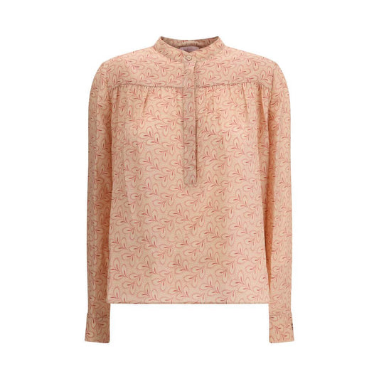 Kristina Ti Multicolor Silk Pattern Shirt with foliage print and stand-up collar for elegant and casual looks.