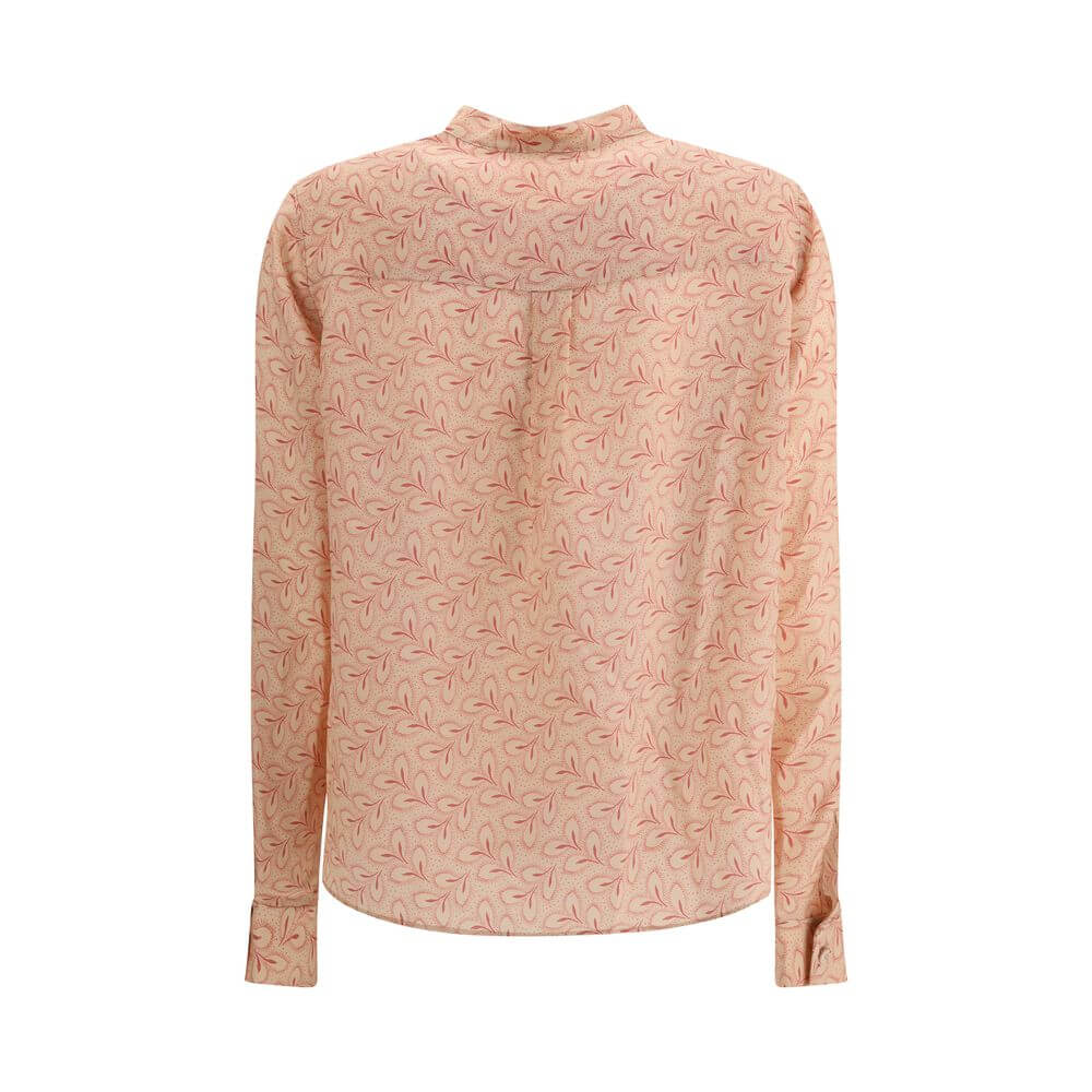 Back view of Kristina Ti Multicolor Silk Pattern Shirt with delicate foliage print and stand-up collar, 100% Silk, AW25 Season.