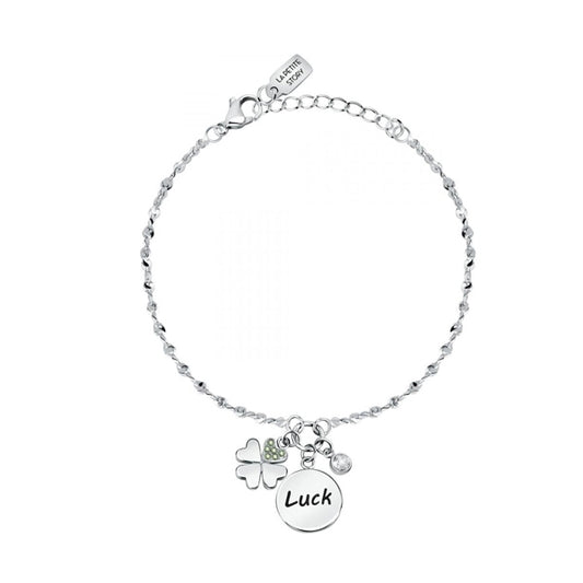 LA PETITE STORY JEWELRY Mod. LPS05ARR62 silver bracelet with 'Luck' charm and clover design.