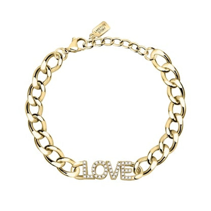 Gold bracelet with 'LOVE' charm from LA PETITE STORY JEWELRY Mod. LPS05ASD35, featuring elegant chain link design.