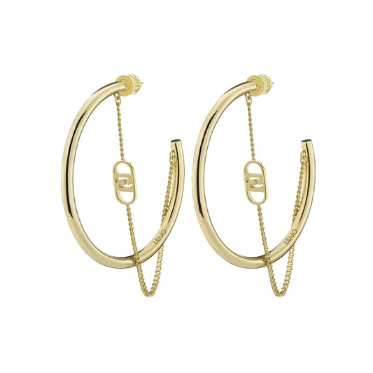 Gold hoop earrings from Liu-Jo Jewels New Collection featuring LIU-JO Mod. LJ2774 design with delicate chain accents.