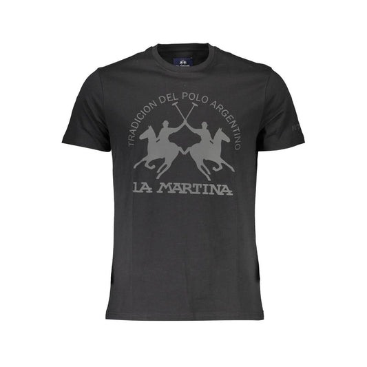 La Martina Black Cotton Men T-Shirt featuring iconic logo and bold print