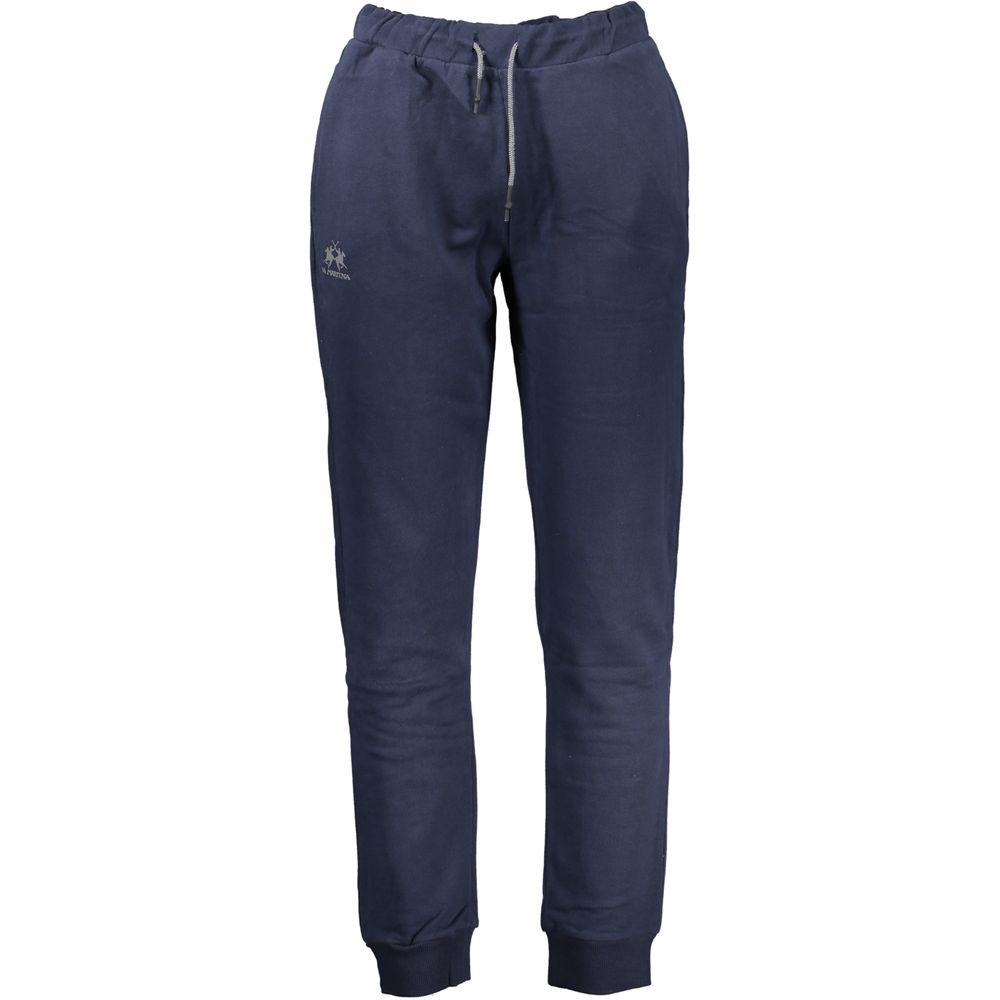 La Martina Blu Cotton Men's Sweatpant in blue, front view showcasing drawstring and logo detail.