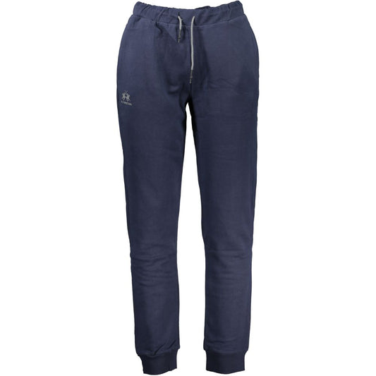 La Martina Blu Cotton Men's Sweatpant in blue, front view showcasing drawstring and logo detail.