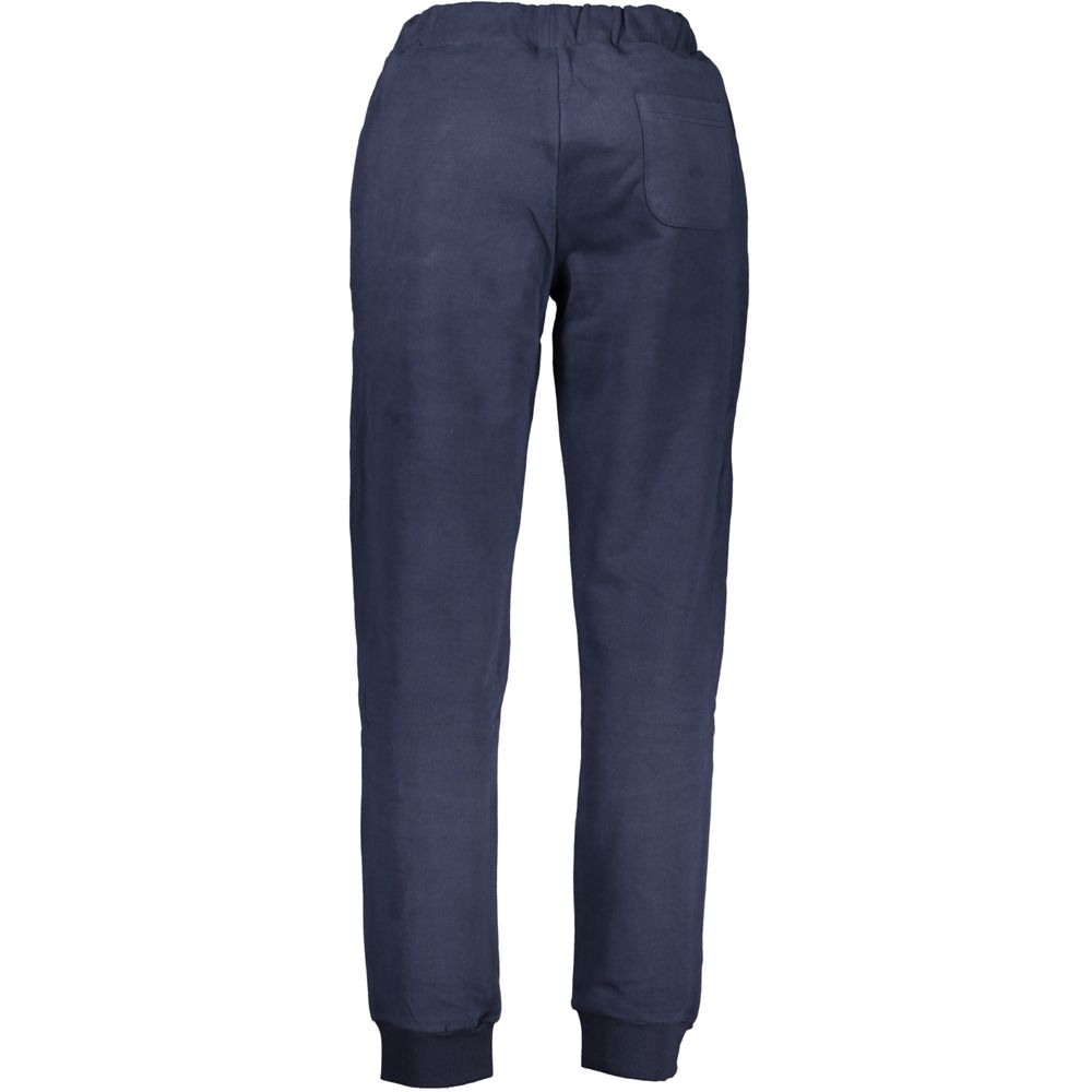 Back view of La Martina Blu Cotton Men's Sweatpant with elastic waist and pocket in blue color.