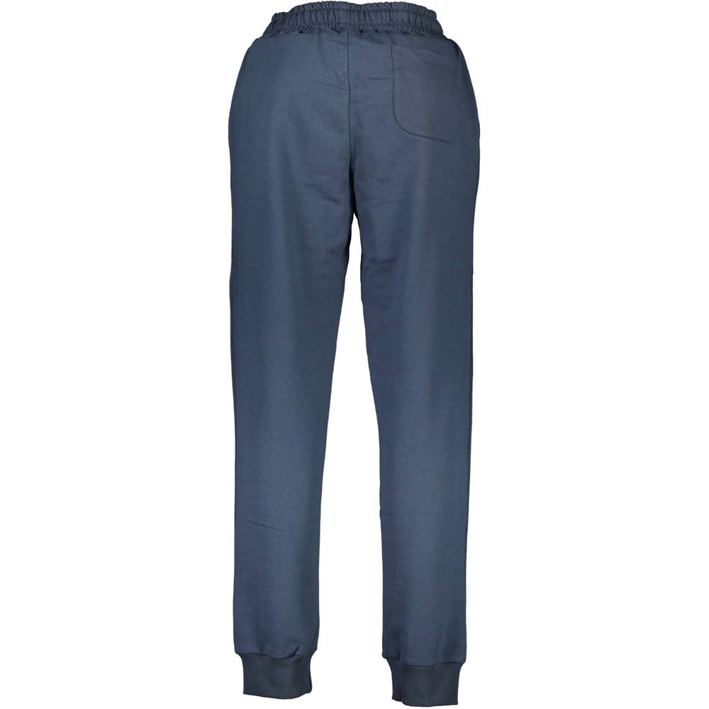 La Martina Blue Cotton Men's Track Pant rear view with elastic waistband and cuffed hems, showcasing stylish design and quality fabric.