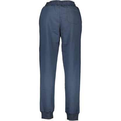 La Martina Blue Cotton Men's Track Pant rear view with elastic waistband and cuffed hems, showcasing stylish design and quality fabric.