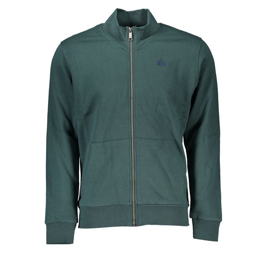 La Martina Green Cotton Men Sweater with logo embroidery and zip closure