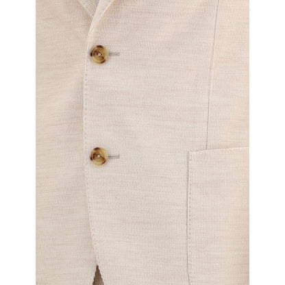 Close-up of the Lardini Beige Cotton Two-Piece Suit showing button and pocket detail on the blazer.