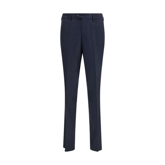 Lardini Blue Fleece Wool Chino Pants with elastic back waistband, belt loops, and elegant design for AW25 season.