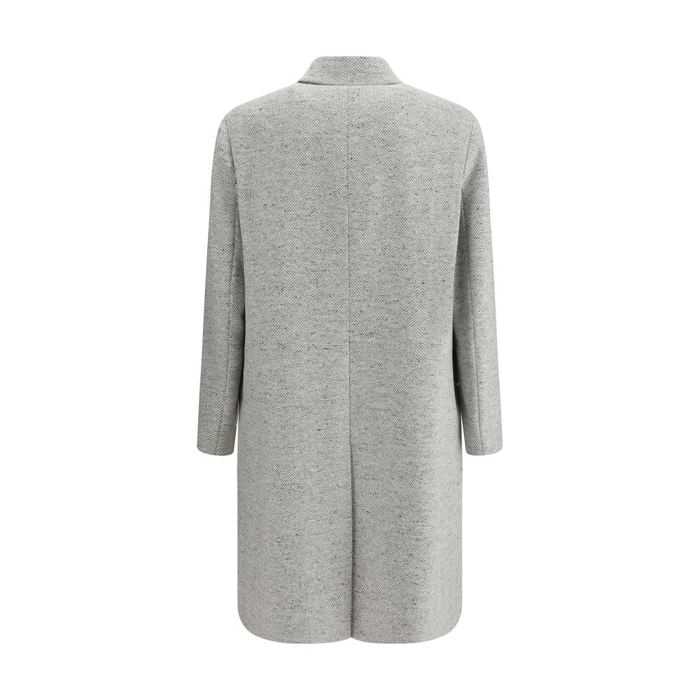 Back view of Lardini Gray Fleece Wool Coat with herringbone pattern and classic collar for AW25 season