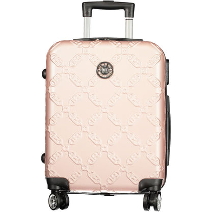 Laura Biagiotti Pink Polyethylene Luggage And Travel with wheels, handle, zippered pocket, and logo design on the suitcase