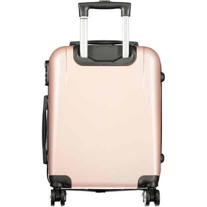 Laura Biagiotti Pink Polyethylene Luggage And Travel small trolley with handle, 4 wheels, zip closure, and combination padlock.