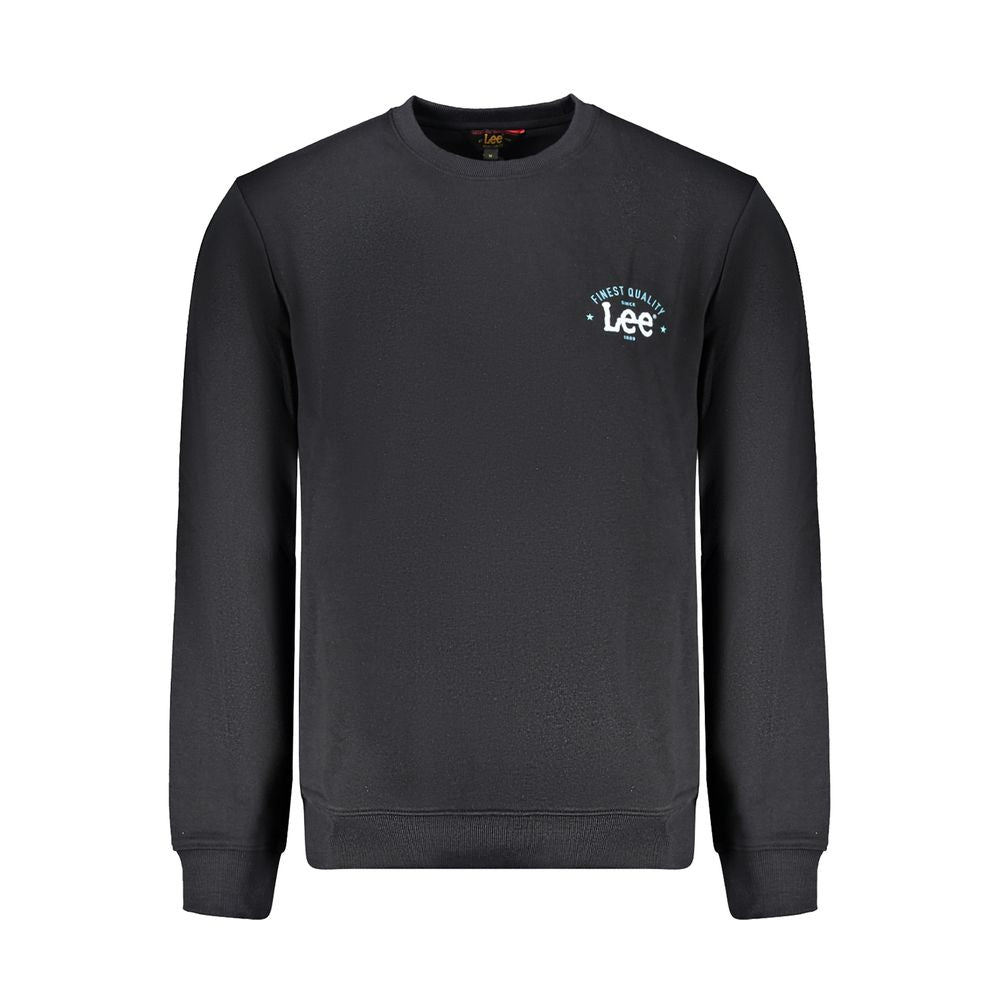 Lee Black Cotton Men Sweater with bold logo, crafted from cotton and polyester, perfect for streetwear style and comfort.