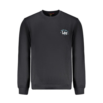 Lee Black Cotton Men Sweater with bold logo, crafted from cotton and polyester, perfect for streetwear style and comfort.