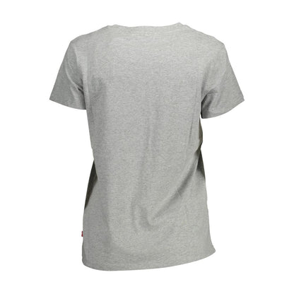 Back view of gray cotton women's T-shirt showcasing simple and casual style.