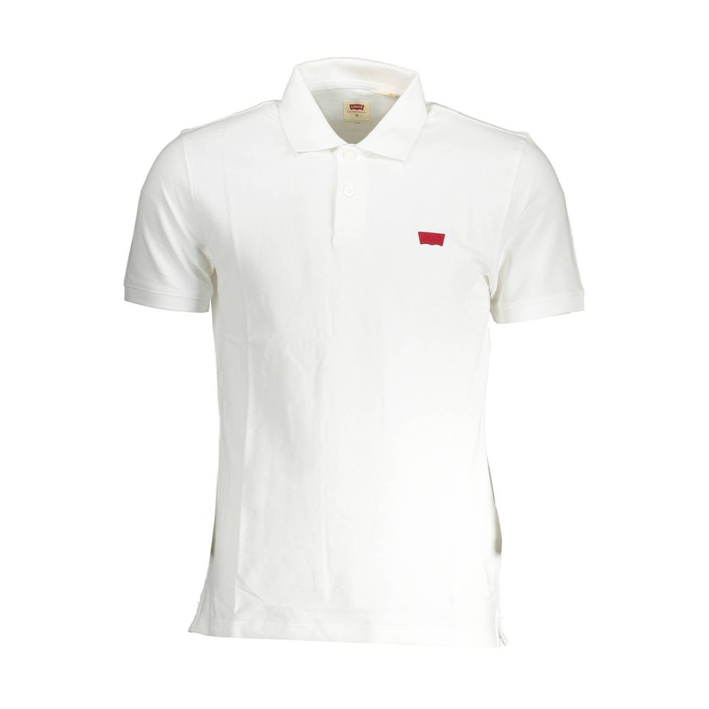 Levi's White Cotton Men Polo with short sleeves and 2-button placket, featuring iconic Levi's logo. Classic and modern style.