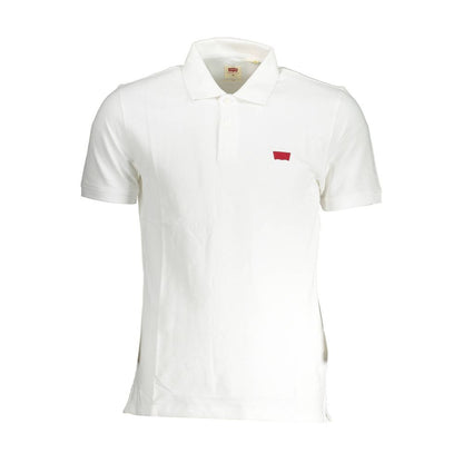 Levi's White Cotton Men Polo with short sleeves and 2-button placket, featuring iconic Levi's logo. Classic and modern style.