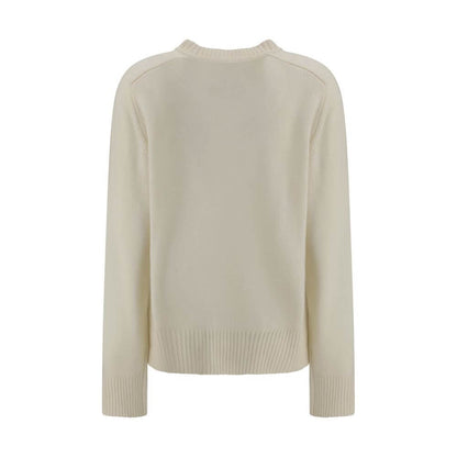 Back view of Loulou De Saison Cream Cashmere Cashmere Sweater with ribbed hem and regular fit, made from 100% Kashmir.