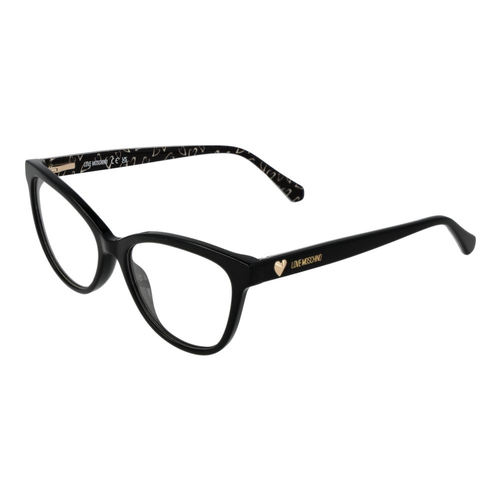 Love Moschino Black Acetate Glasses (Frames) for women, cat eye style, full-rim, black frame and demo lenses, includes branded case.