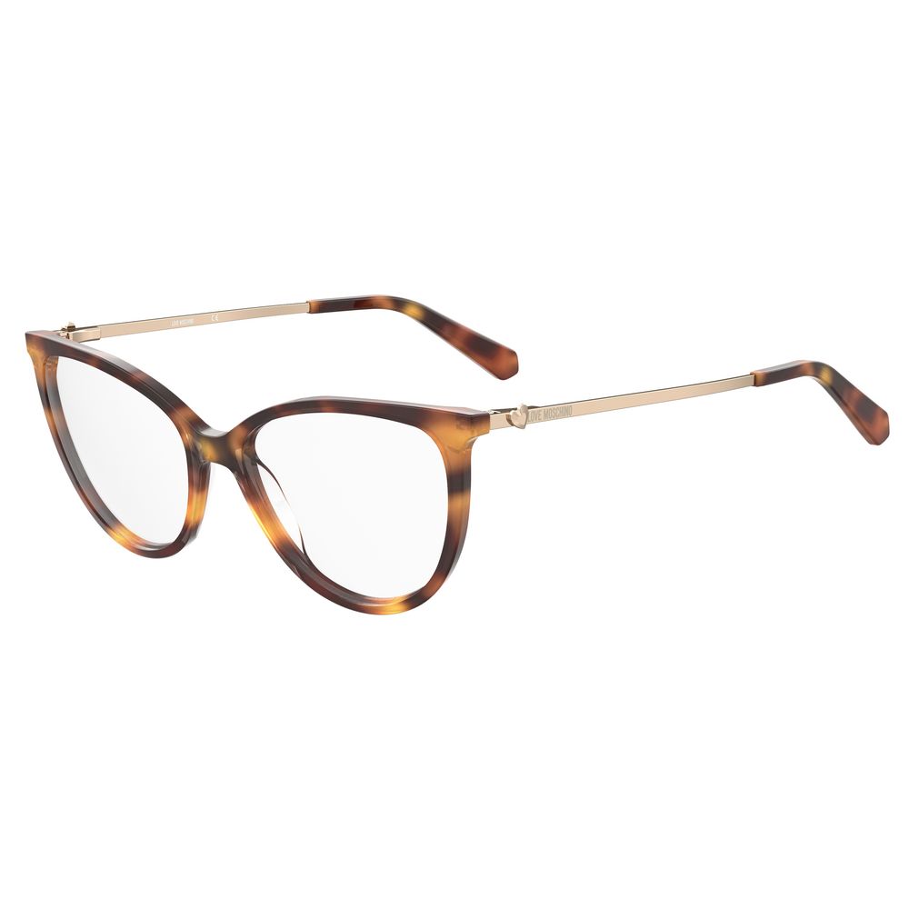 Love Moschino Brown Acetate Frames featuring Havana color and cat-eye shape with dimensions 54/16/140mm.