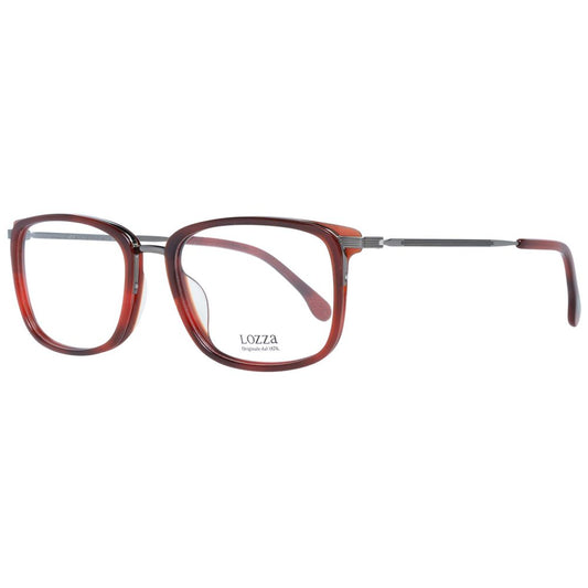 Lozza Red Men Glasses Frame with full-rim cellulose acetate, square style, and plastic demo lenses, ideal for men seeking stylish eyewear.