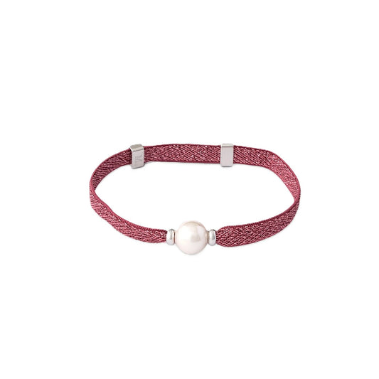 MAJORICA JEWELRY Mod. 17182.01.2.B00.000.1 red cord bracelet with pearl centerpiece and silver accents