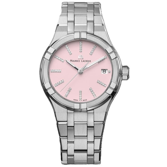MAURICE LACROIX MOD. AI1106-SS002-550-1 luxury watch with pink dial and stainless steel bracelet