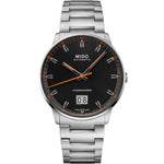 MIDO MOD. COMMANDER BIG DATE stainless steel wristwatch featuring automatic movement with black dial and SS bracelet.