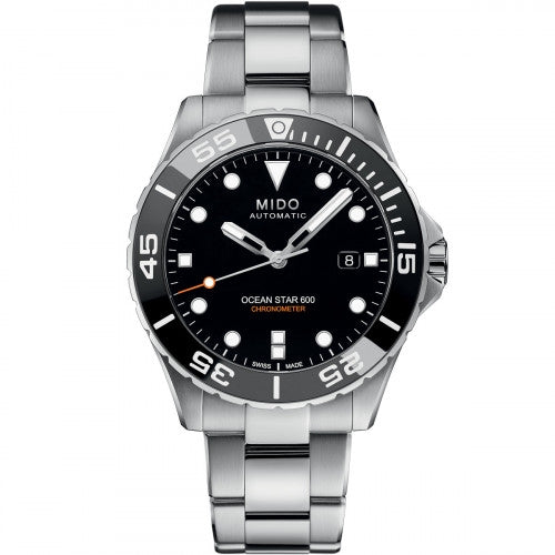 MIDO MOD. OCEAN STAR 600 CHRONOMETER watch with black dial and stainless steel bracelet