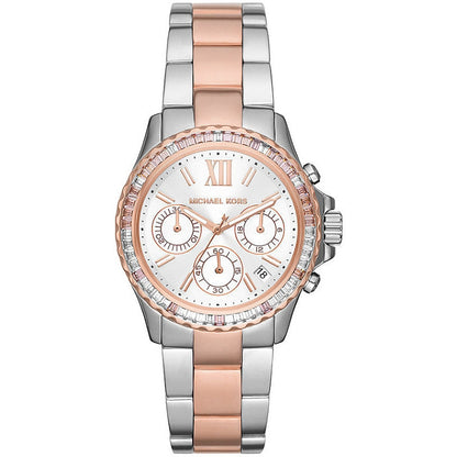 MICHAEL KORS Mod. EVEREST wristwatch featuring rose gold and stainless steel chronograph, 36mm case, lady's quartz, 5 ATM water resistant.