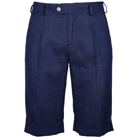 Made in Italy Blue Linen Short by Loro Piana, wool blend, navy blue, with darts, button and zip fastening, four-pocket design.