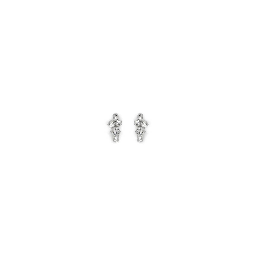 Magda Butrym Silver Brass Earrings with rhinestone embellishments and butterfly clasp, perfect elegant hoops for any look.