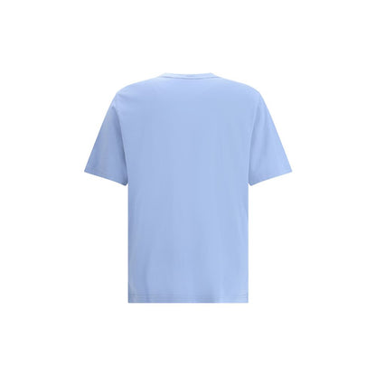 Back view of Maison Kitsuné Light Blue Cotton T-Shirt, featuring comfort fit and signature Standing Fox embroidered patch.