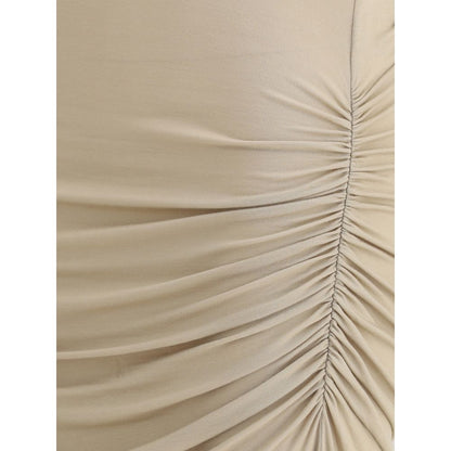 Close-up of Marant Etoile Beige Modal Casual Dress detailing draped fabric and stretch for elegant and comfortable silhouette.
