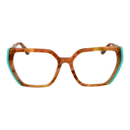 Marciano by Guess Brown Acetate Glasses (Frames), women's full-rim trapezium style, brown frames with teal accents, demo lenses included.