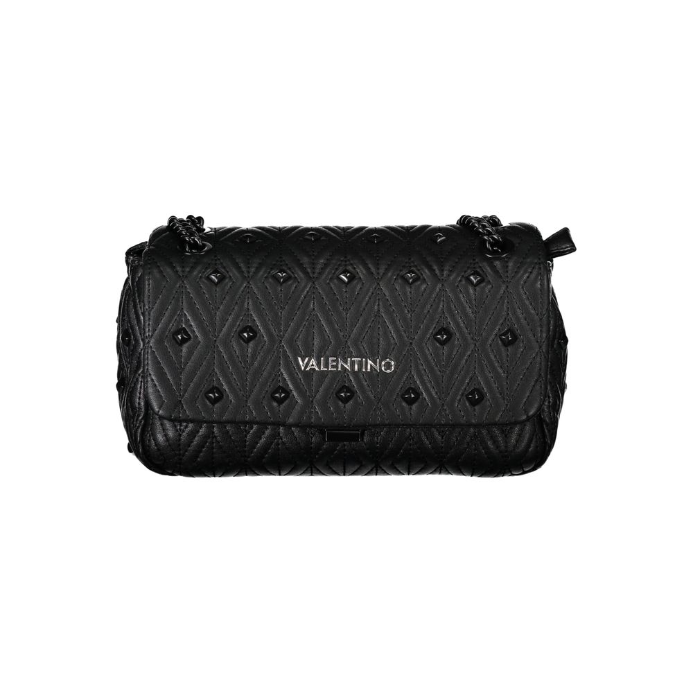 Mario Valentino Black Polyester Handbag with chain shoulder strap, internal pockets, contrasting details, zip and clip closure
